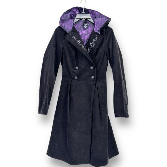Disney Nightmare Before Christmas Velvet Embroidered Hooded Trench Coat Sz S - Picture 1 of 8